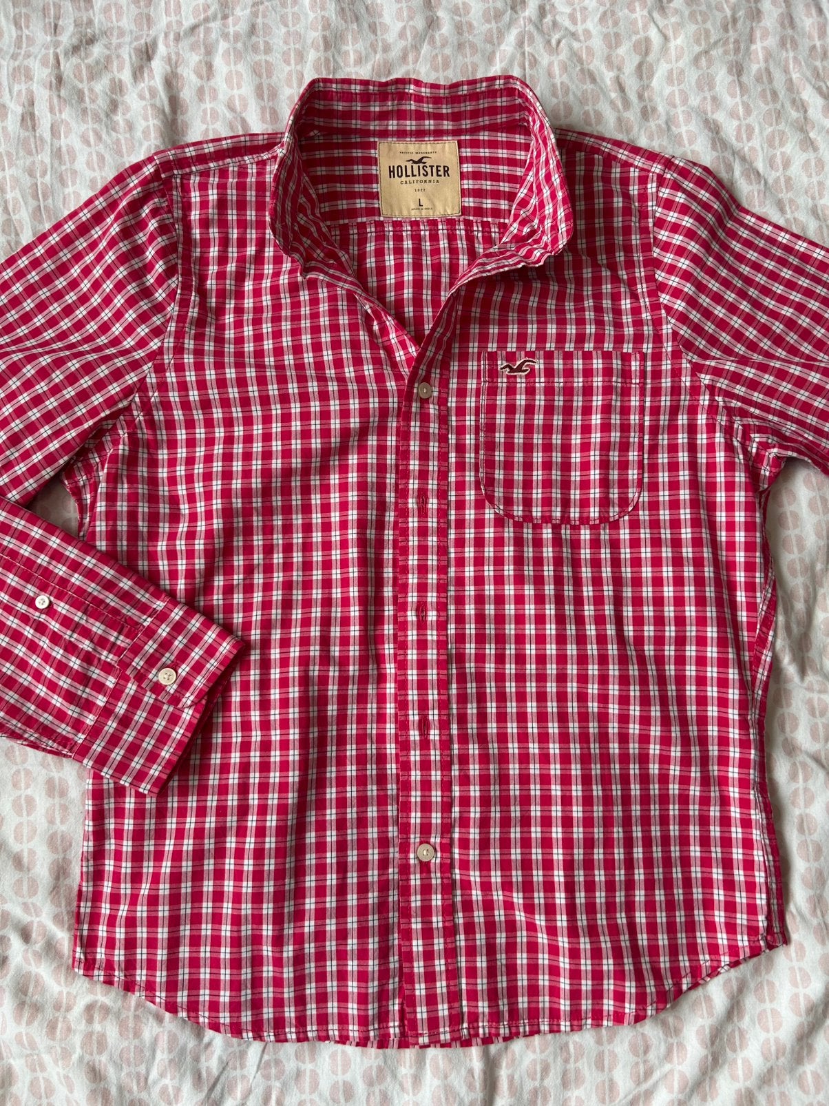 Chemise Hollister à carreaux rose/blanc pour homme, Enlèvement ou Envoi, Comme neuf, Rose, Tour de cou 41/42 (L)