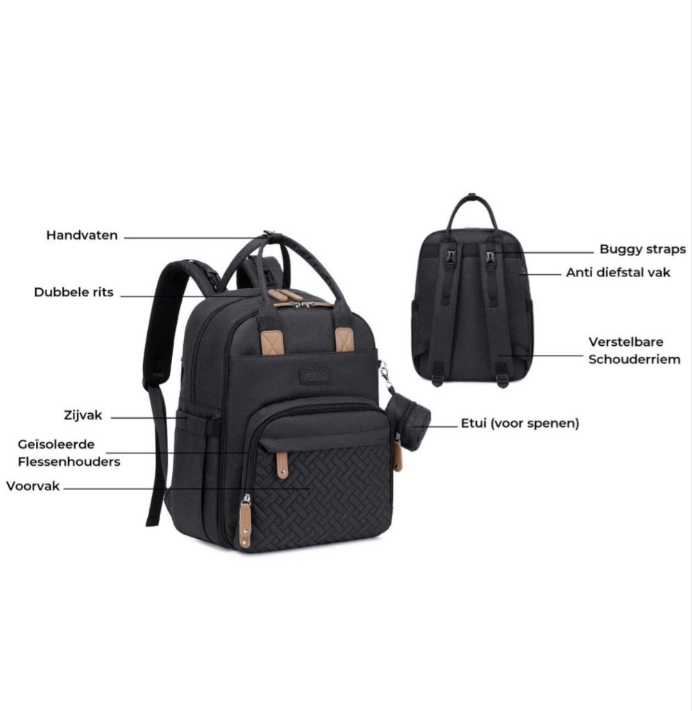 Luiertas / luierrugzak, Enfants & Bébés, Noir, Enlèvement, Sac à dos, Pliable