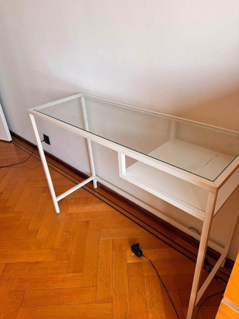 bureau (wit metaal & glas), Ophalen, Zo goed als nieuw, Wit, Glas