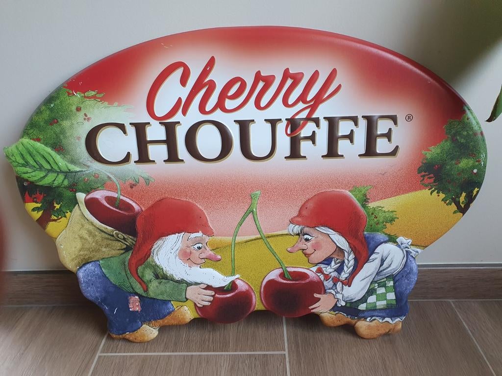 Metaal Reclamebord - Chouffe Cherry -, Ophalen of Verzenden, Gebruikt, Reclamebord, Plaat of Schild, Overige merken