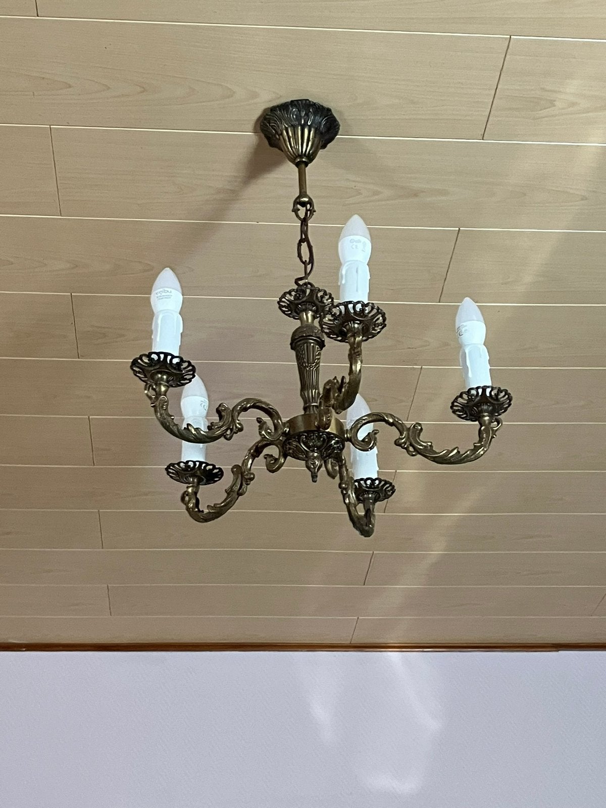 Lustre laiton 5 branches, Enlèvement, Utilisé, Autres matériaux
