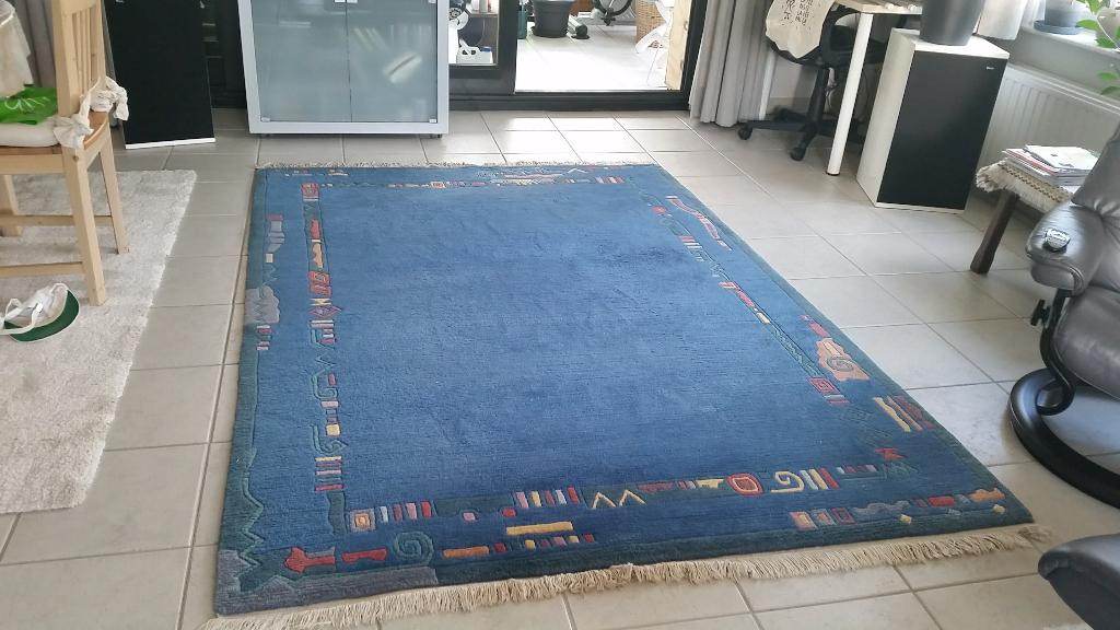 Wolle Tapijt, Huis en Inrichting, Stoffering | Tapijten en Vloerkleden, Ophalen, Gebruikt, Blauw, 150 tot 200 cm