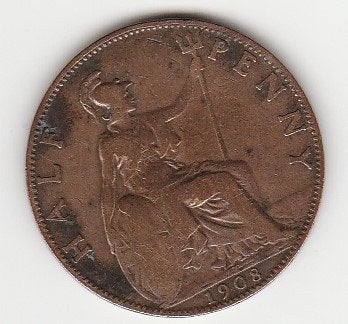 ½ Penny - Victoria 3e portret 1908 Verenigd Koninkrijk, Ophalen of Verzenden, Overige landen, Losse munt