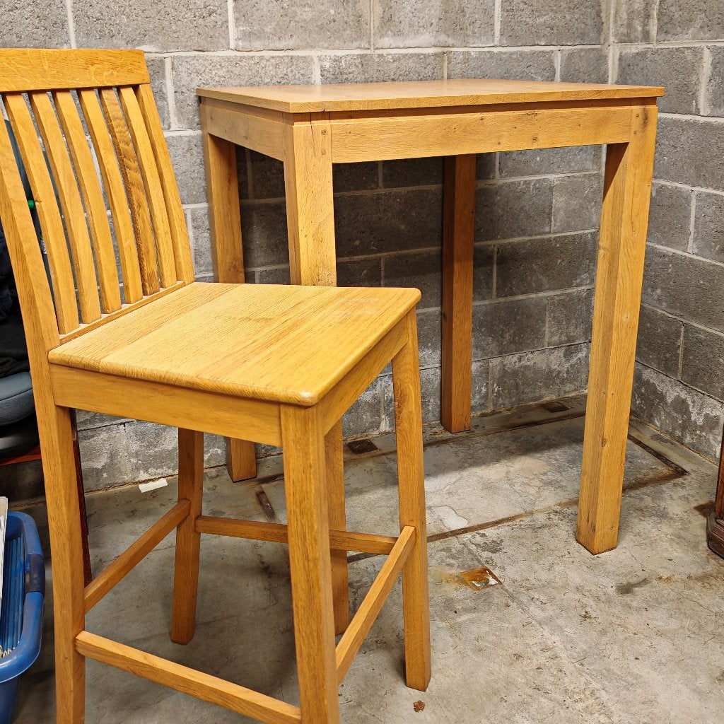 Table haute + 2 chaises de bar en CHENE MASSIF, Maison & Meubles, Enlèvement, Comme neuf