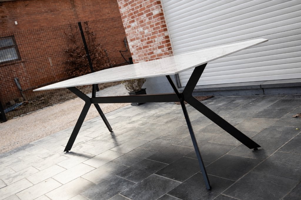 Keramische marmer binnen/buitentafel (200x90), Ophalen, 50 tot 100 cm, Zo goed als nieuw, Vijf personen of meer