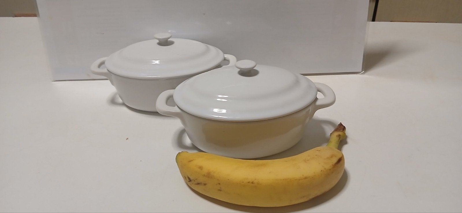 2 keramische mini-cocottes met deksel, Met deksel, Ophalen of Verzenden