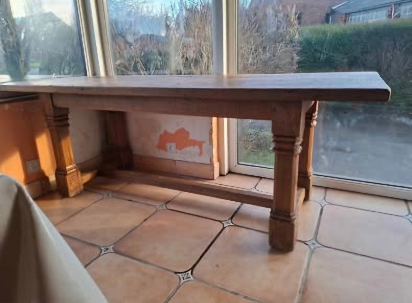 Grande table de ferme en chêne massif 216 cm, Enlèvement