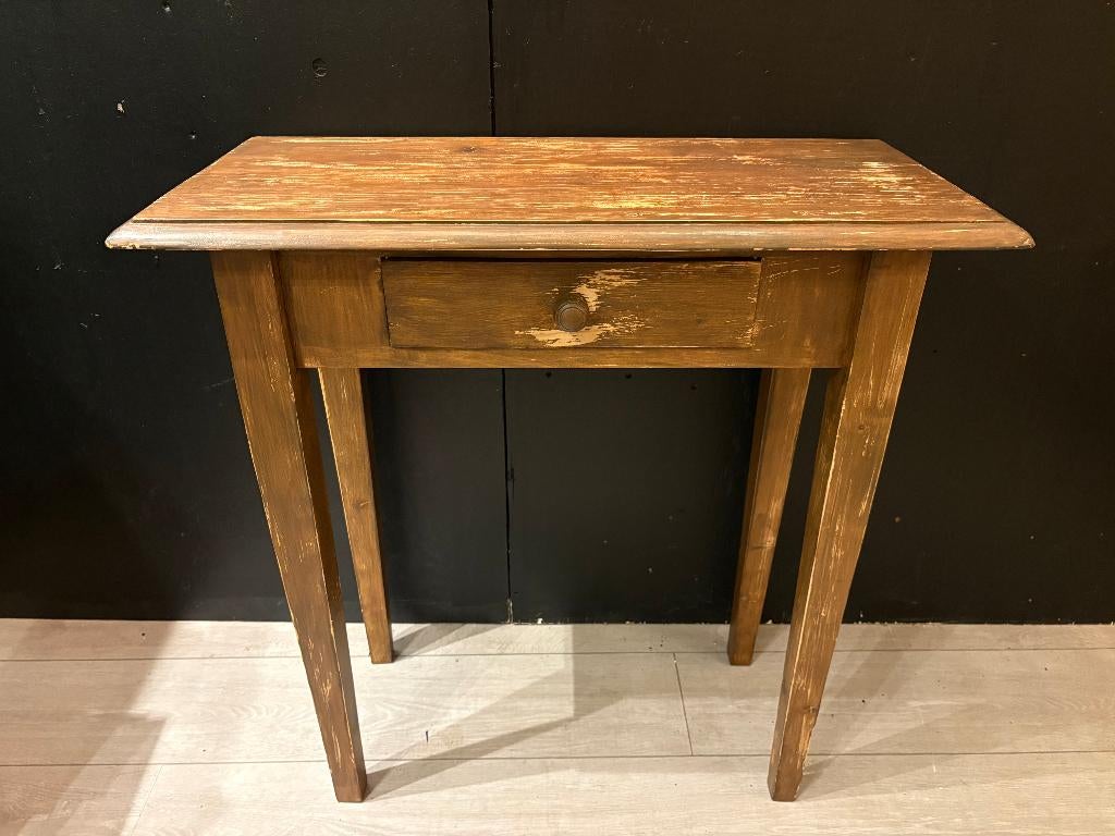 Landelijke Brocante Tafeltje / Side-Table met 1 Lade., Antiek en Kunst, Ophalen of Verzenden