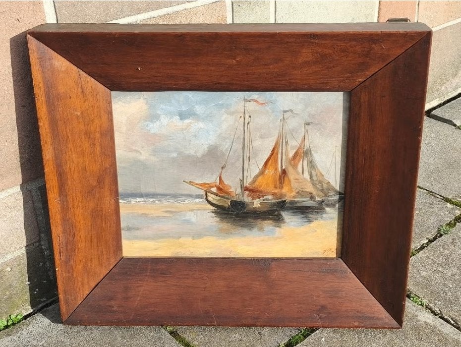 Huile sur panneau marine monograme j p s, Enlèvement ou Envoi, Panneau