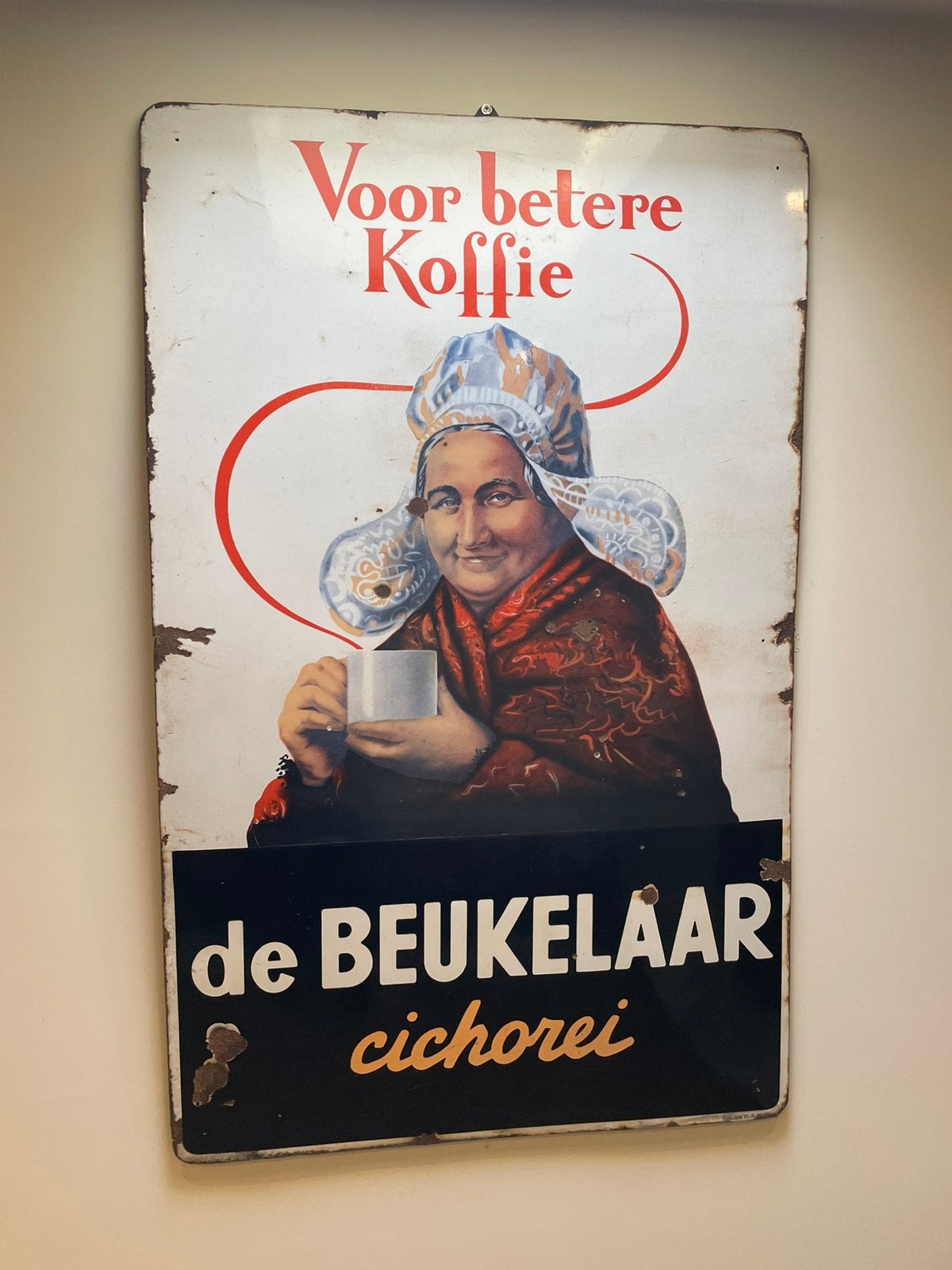Emaille bord chicorei de Beukelaar, Ophalen, Zo goed als nieuw