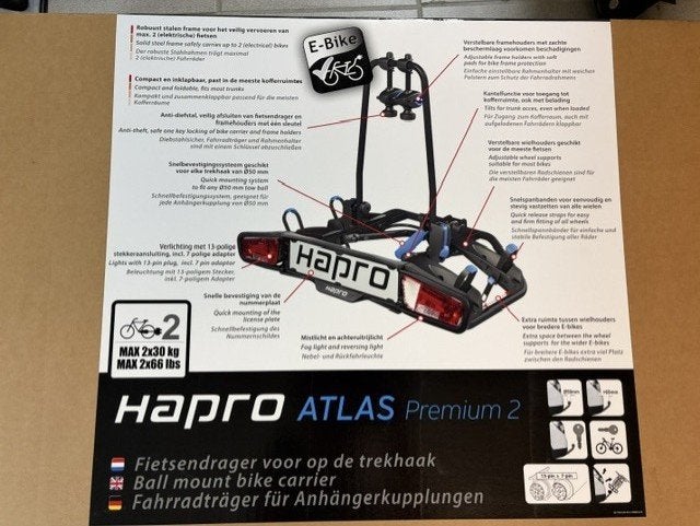 Fietsdrager Hapro Atlas 2 Premium E-Bike, Ophalen, Zo goed als nieuw, Brede banden, 2 fietsen