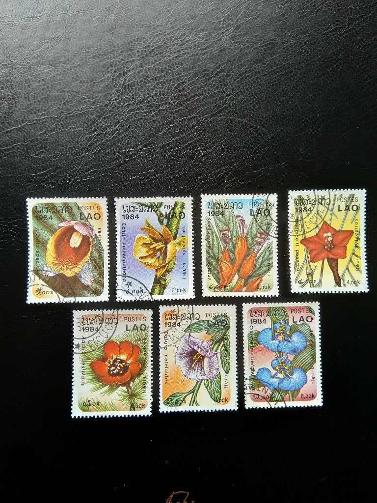 Bloemen, Laos 1984, Verzenden, Gestempeld, Dier of Natuur