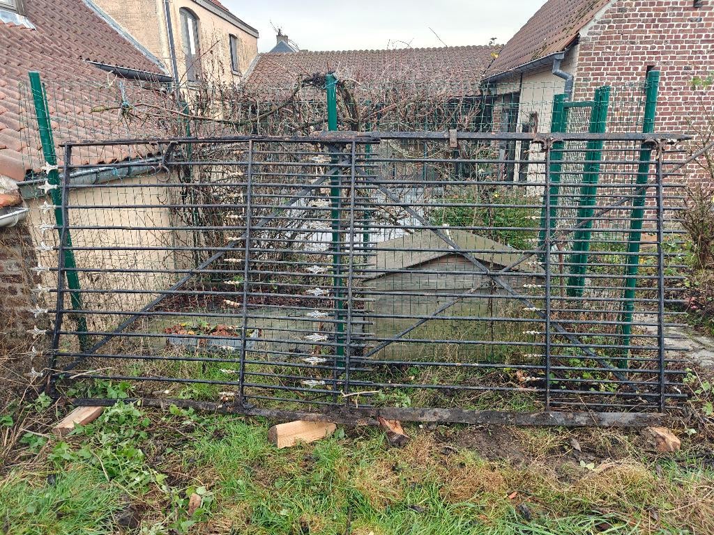 Antieken smeedijzeren 2-delig hek, Jardin & Terrasse, Clôtures de jardin, Enlèvement, Utilisé, Fer, Clôture barrée