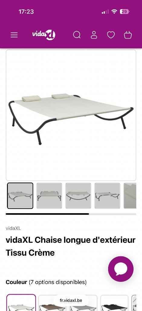VidaXL chaise longue d’extérieur tissu crème, Ophalen, Zo goed als nieuw, Aluminium, Verrijdbaar