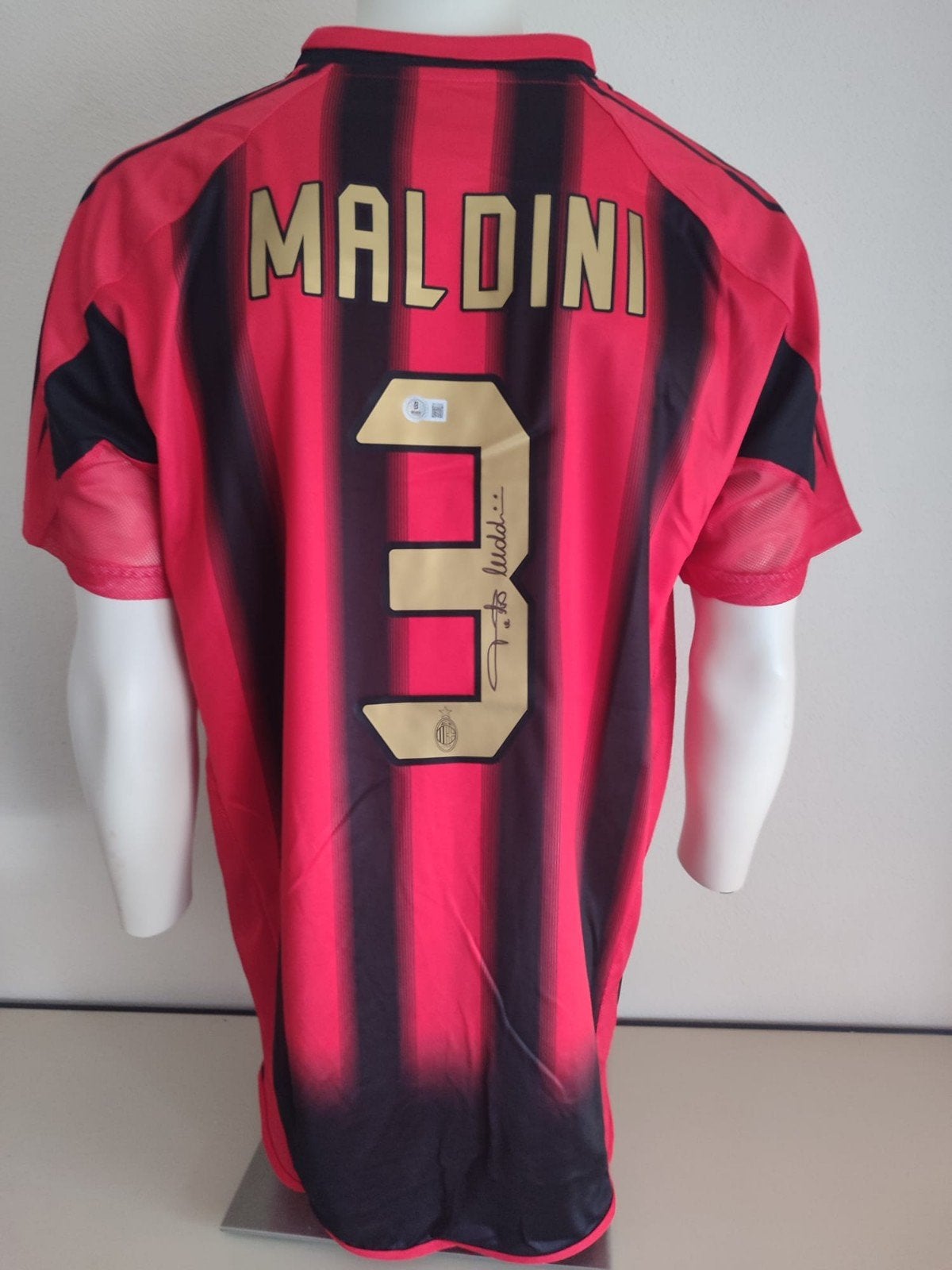 Ac Milan shirt met handtekening van Maldini met Beckett, Ophalen of Verzenden, Shirt