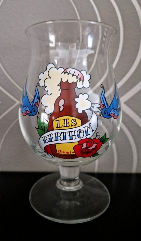 Duvel glas 'Berthom tattoo' (2012) - zonder rode D, Verzamelen, Ophalen of Verzenden, Bierglas