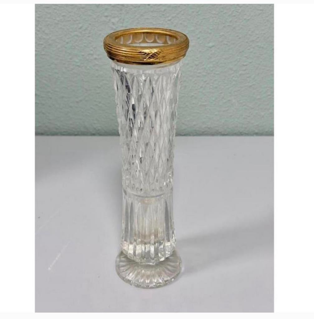 Vintage glazen vaas met goudkleurige rand – chique decoratie, Antiek en Kunst, Ophalen of Verzenden