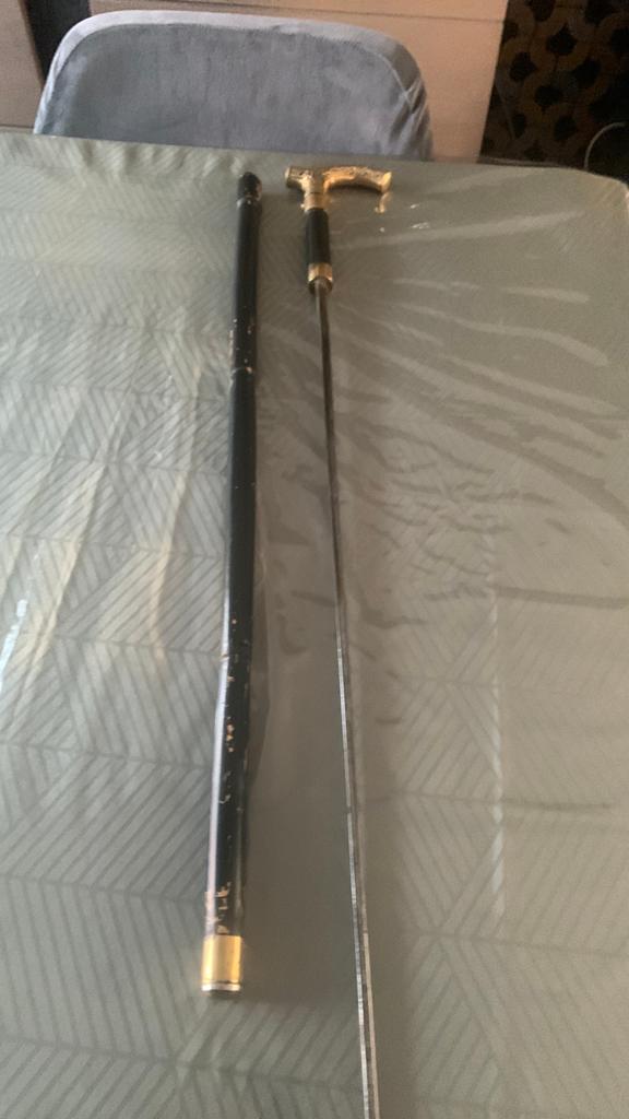 Canne épée vintage en laiton et bois, Divers, Bâtons de marche, Enlèvement, Utilisé