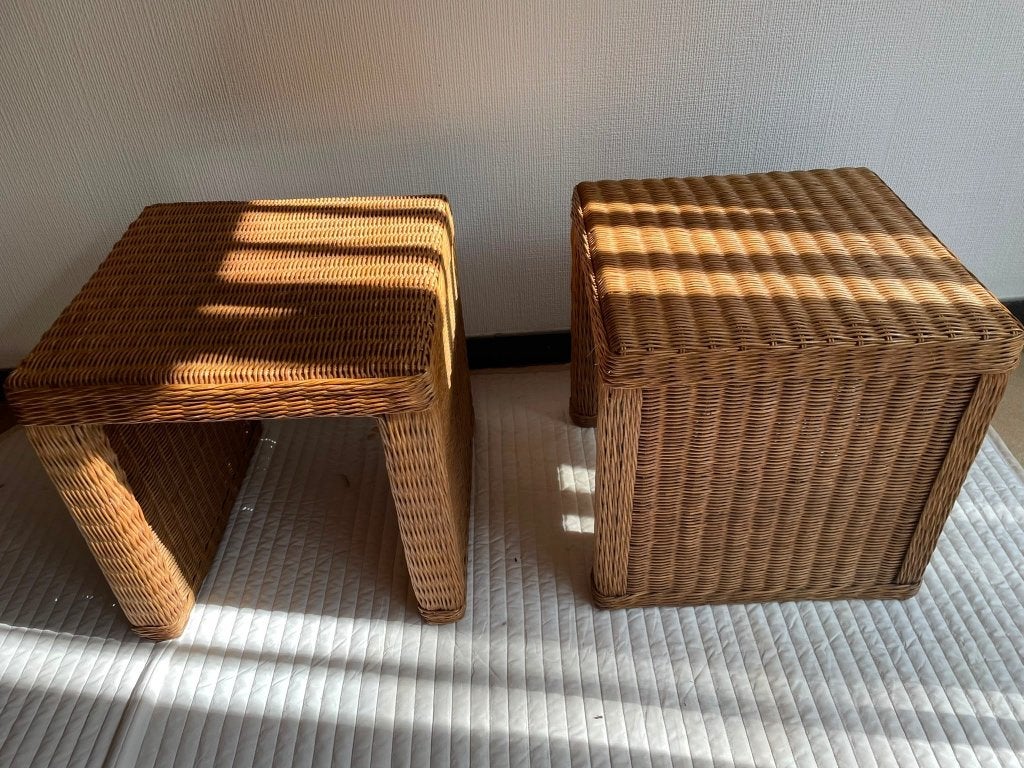 2 rotan bijzettafeltjes, Huis en Inrichting, Ophalen, Zo goed als nieuw, Rechthoekig, Overige materialen