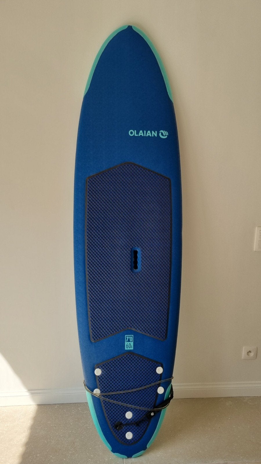 Softtop surfplank 7ft 60L met vinnen en leash, Enlèvement, Comme neuf, Avec ailerons