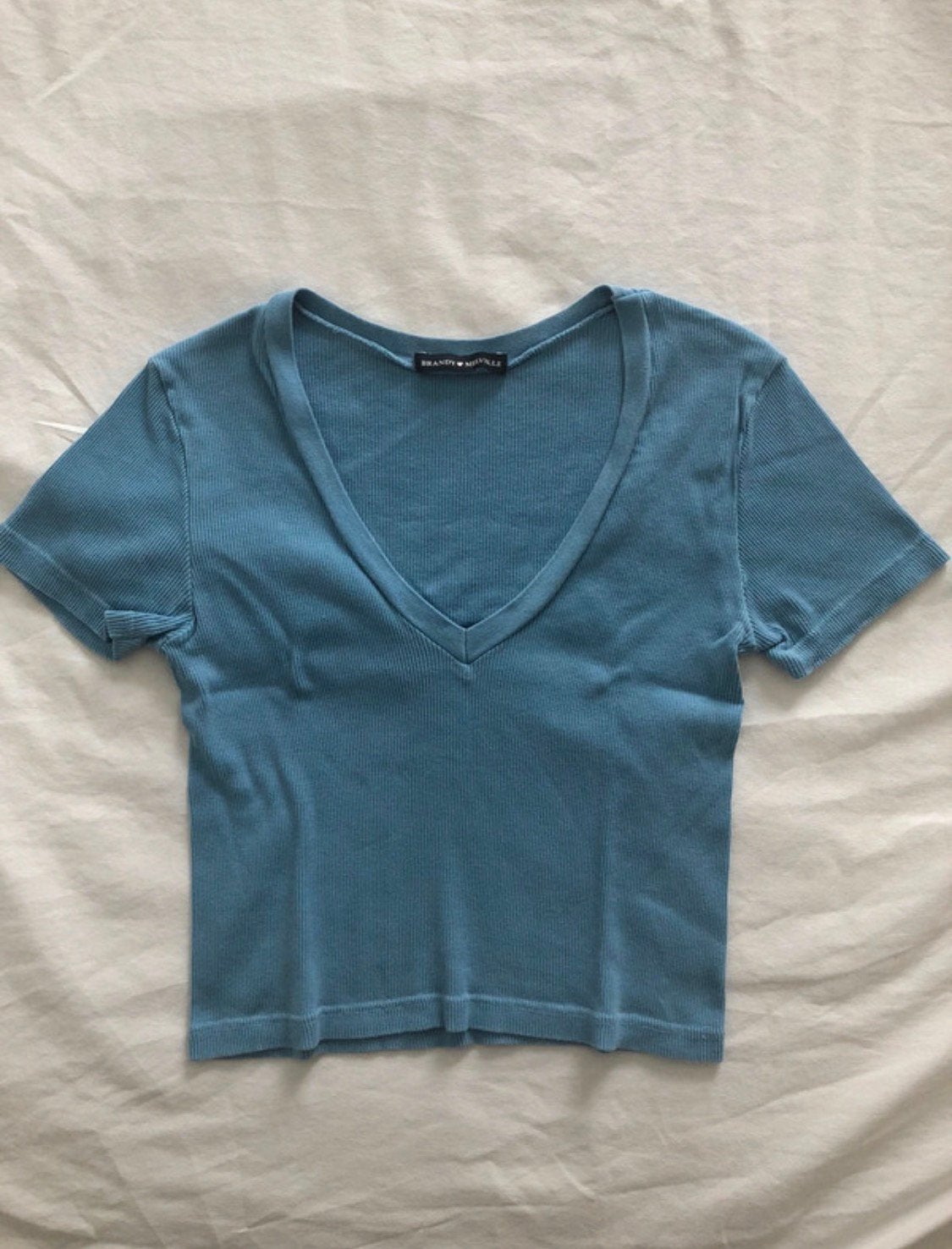 Blauwe crop top met V-nek, Kleding | Dames, Topjes, Ophalen, Blauw, Zo goed als nieuw, Korte mouw
