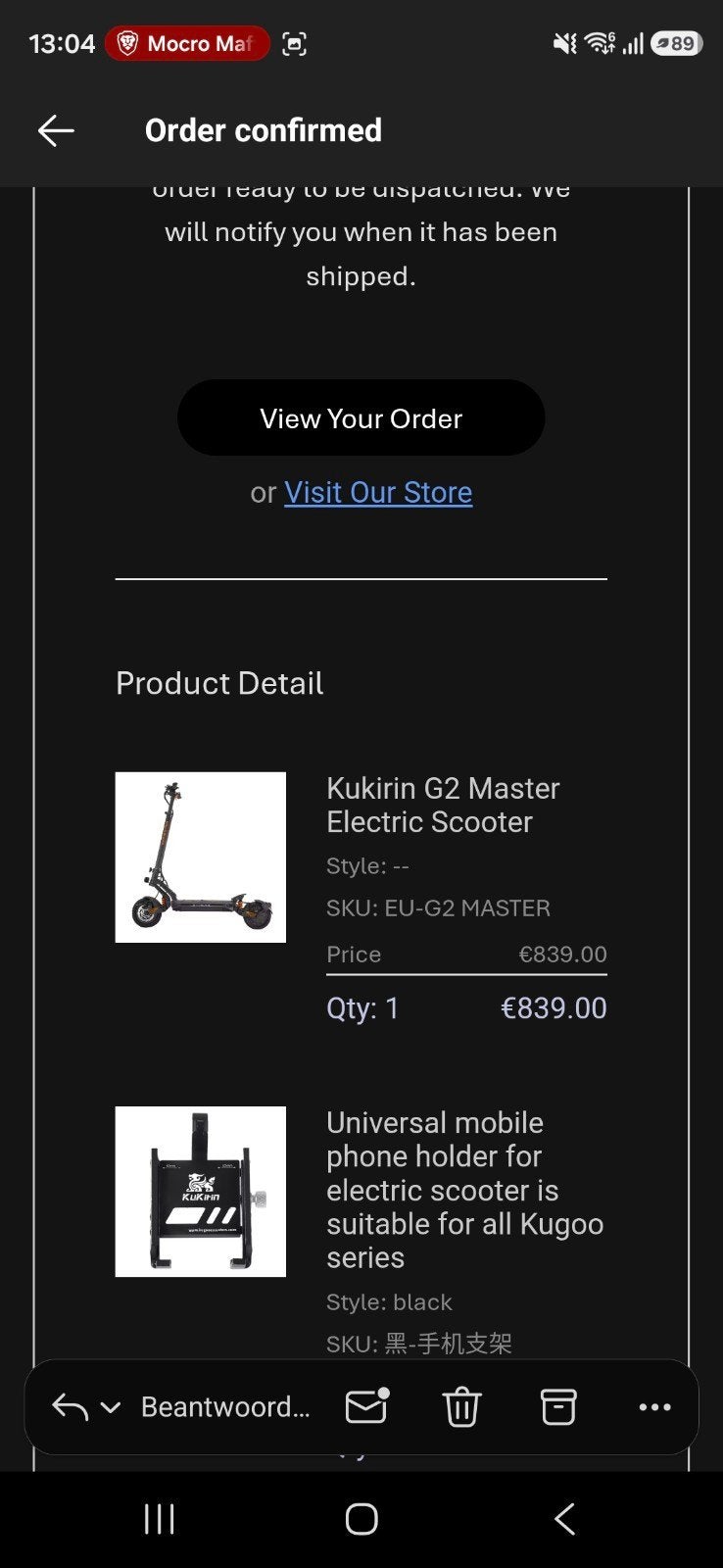 kukirin g2 master nieuw, Fietsen en Brommers, Ophalen, Zo goed als nieuw, Elektrische step (E-scooter), Kukirin g2 master