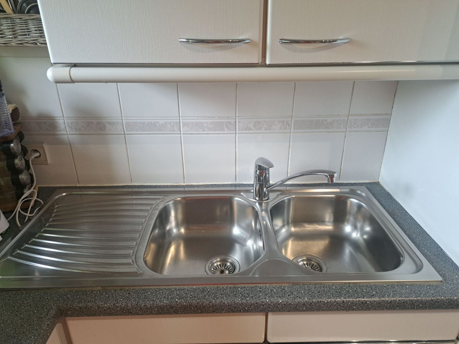 2 spoelbak met afdruipgedeelte FRANKE met chromekraan GROHE, Ophalen