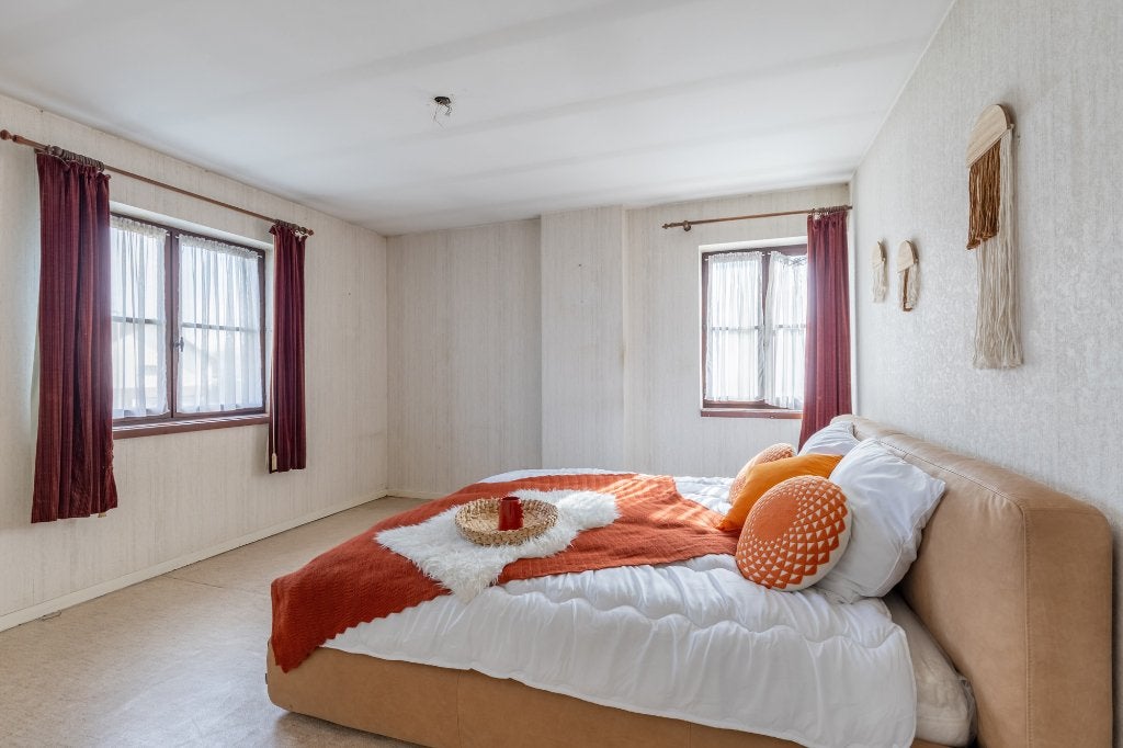 Lederen 2 persoon bed, Huis en Inrichting, Ophalen, Overige materialen, Bruin, Tweepersoons