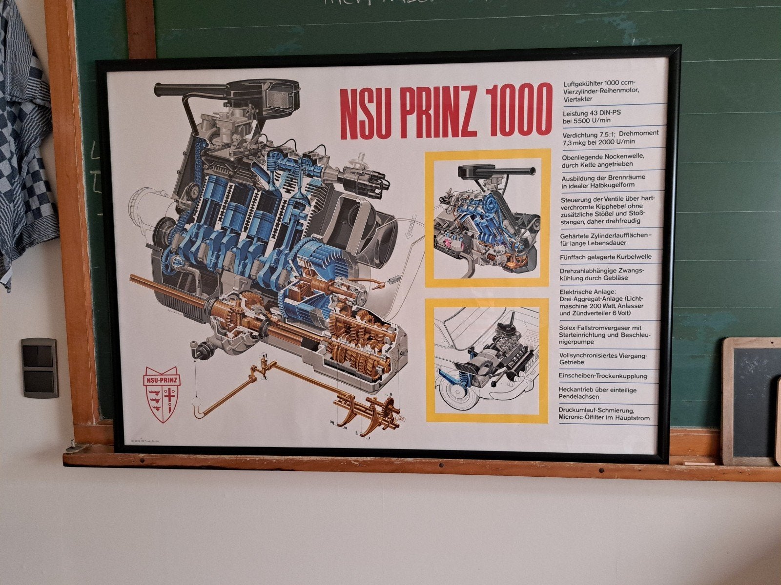 Dessin en coupe du moteur NSU A0 85x120, reproduction superb, Neuf, Rectangulaire horizontal, Affiche ou Poster pour porte ou plus grand
