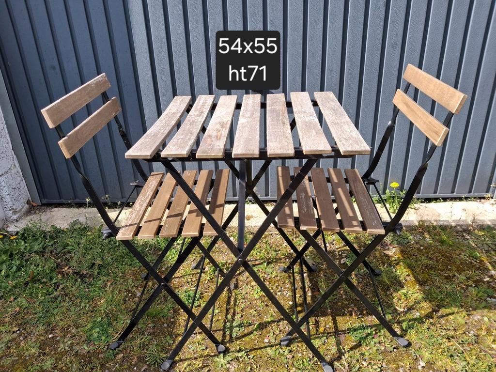 Tuintafel en stoelen
IJzer en hout, Tuin en Terras, Ophalen, Hout