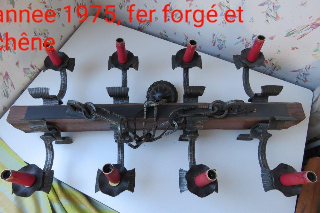 lustre fer forgé et bougie, Ophalen, Zo goed als nieuw, Hout, Chêne et fer forgé style fermette