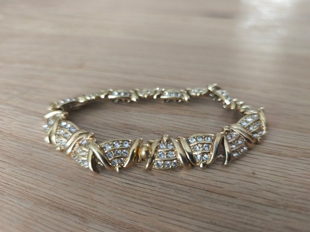 Vintage Attwood & Sawyer Armband Goudkleurig met Kristallen, Met kristal, Ophalen of Verzenden, Zo goed als nieuw, Goud
