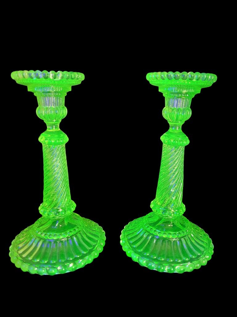 Uranium of annagroen Art Deco set kandelaar, Ophalen of Verzenden