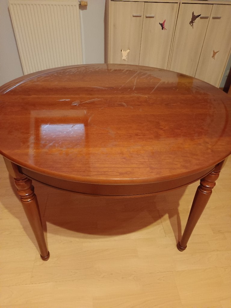Tafel in kersenhouten stijl en 6 stoelen, Huis en Inrichting, Ophalen, Bruin, Merisier, Hout