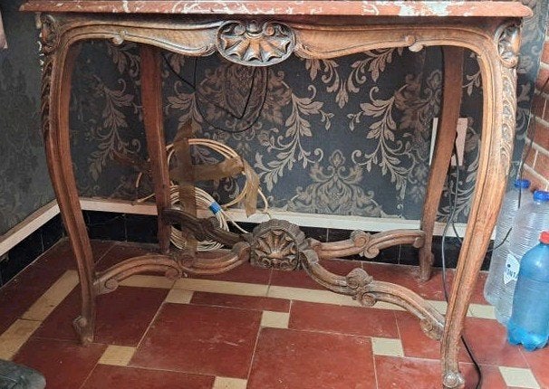 Antieke  tafel met marmeren blad, Antiek en Kunst, Ophalen