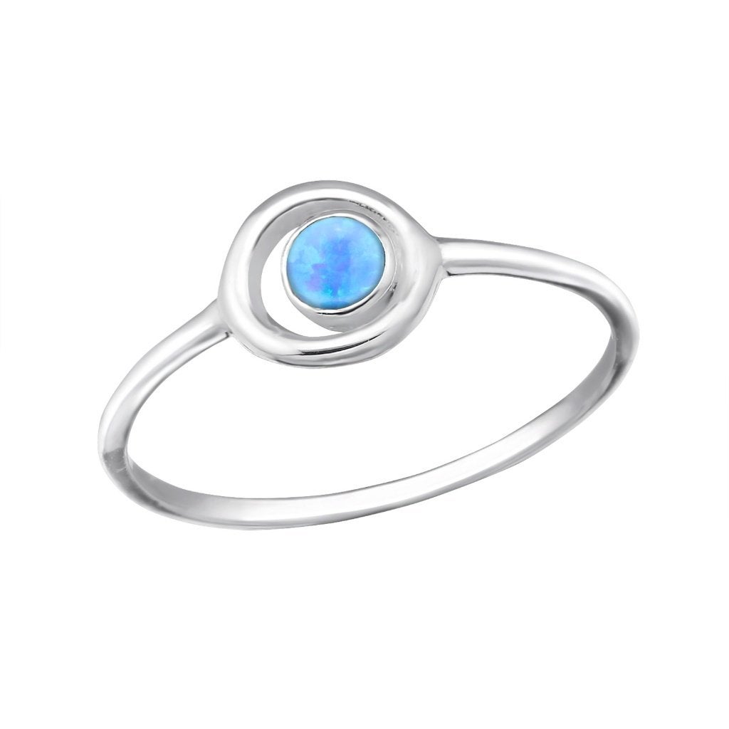 Bague ronde en argent fin avec pierre précieuse azurée, Neuf, Enlèvement ou Envoi, Argent, Argent
