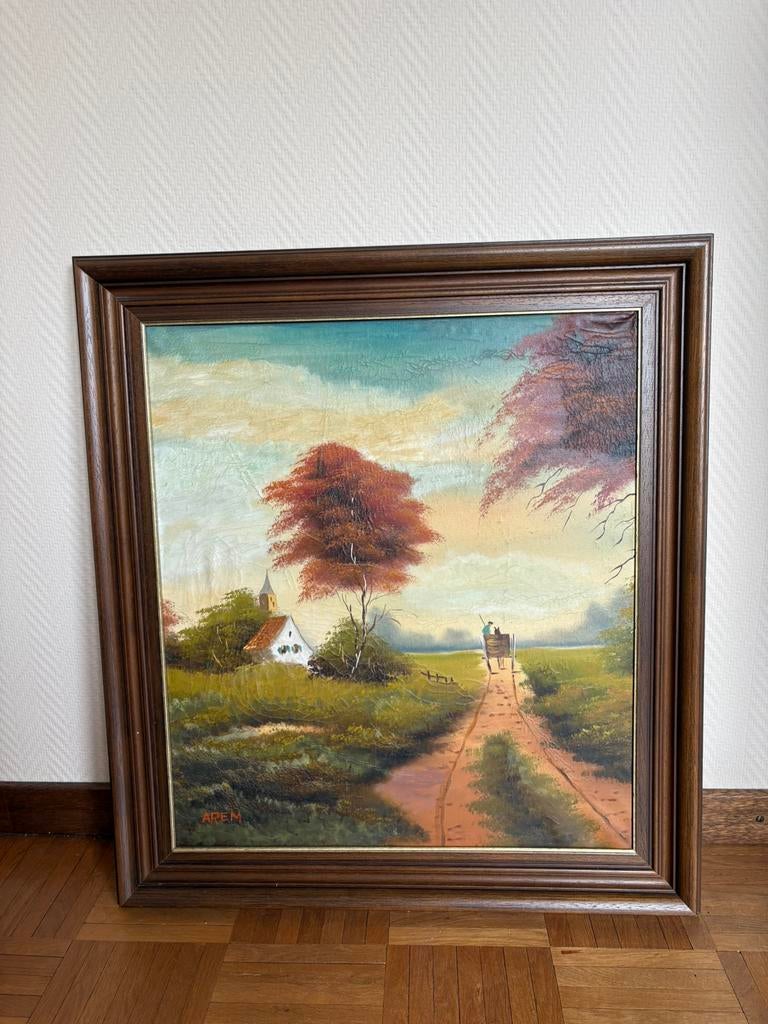 2 schilderijen: Vintage landschapsschilderij – olieverf, Antiek en Kunst, Ophalen
