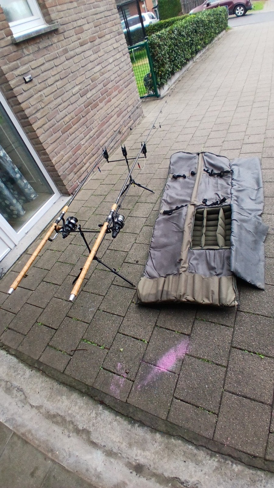 compleet karperset zie fotos/beschrijving, Ophalen, Gebruikt, Complete set
