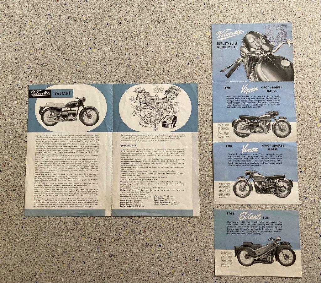 Vintage Velocette Valiant Motorfiets Brochure, Verzenden, Overige merken