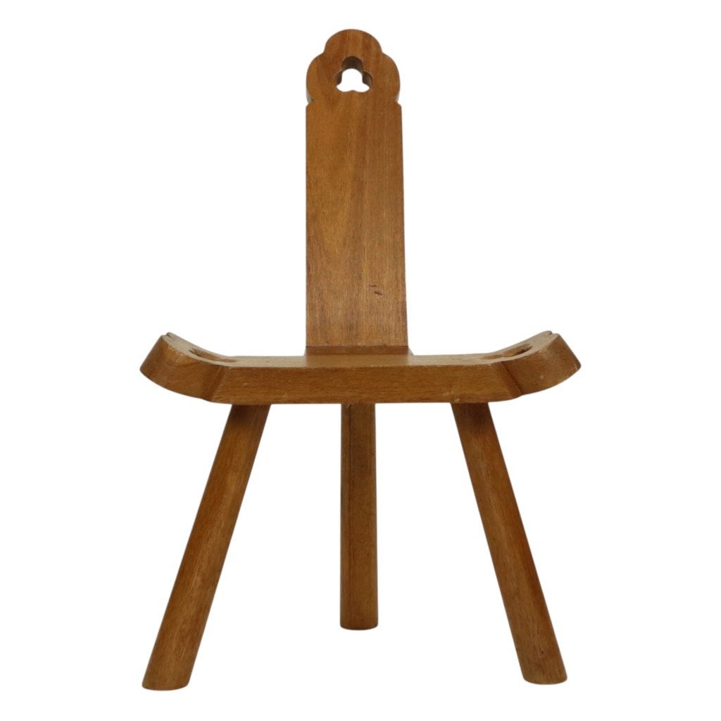 Mid Century Brutalist Driepoot Stoel Massief Eik Spanje, Ophalen of Verzenden