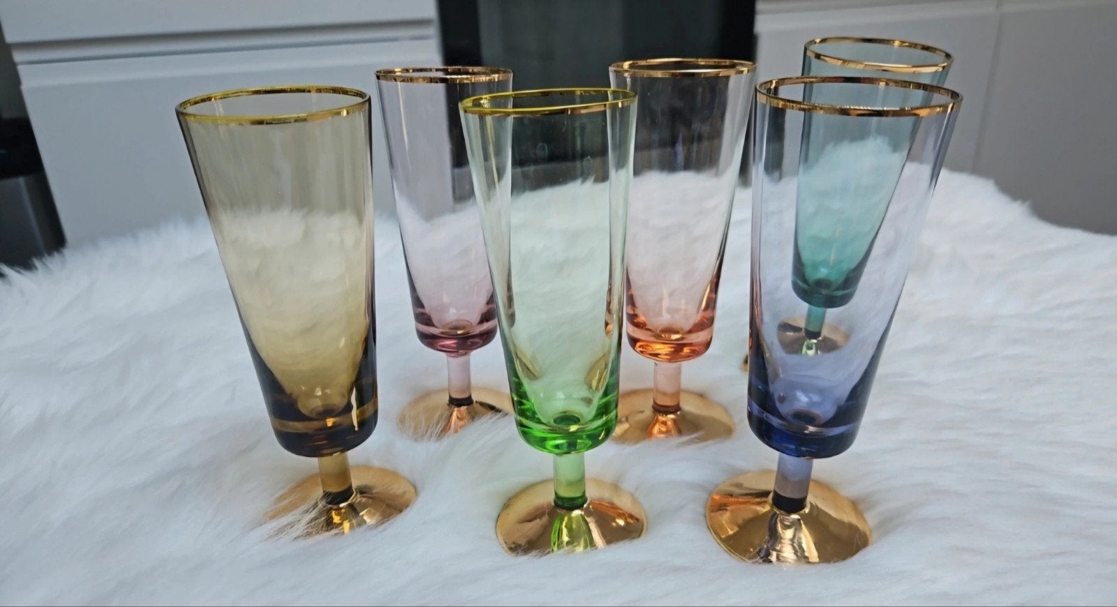 6 vintage parelmoer gekleurde champagne flûtes - setprijs, Ophalen of Verzenden, Zo goed als nieuw, Overige typen