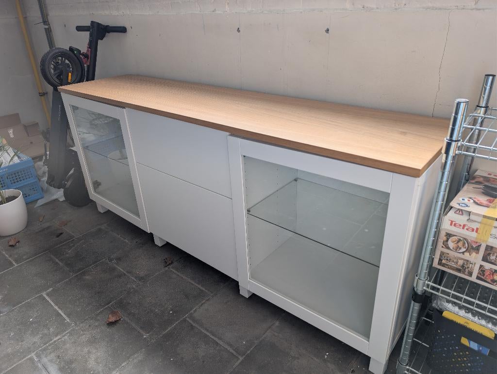 Laag dressoir met houten blad, Huis en Inrichting, Ophalen, Met deur(en), 150 tot 200 cm, Modern landelijk