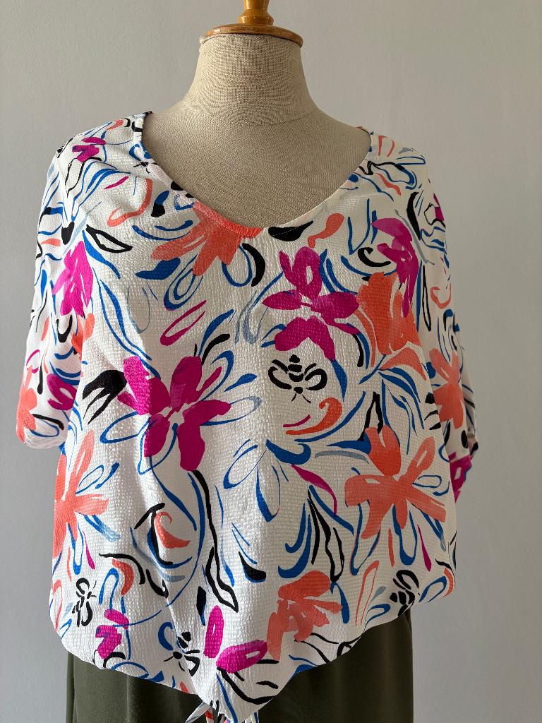 Gebloemde bouse met kaki rok in sweaterstof, Ophalen of Verzenden, Zo goed als nieuw, Maat 38/40 (M)