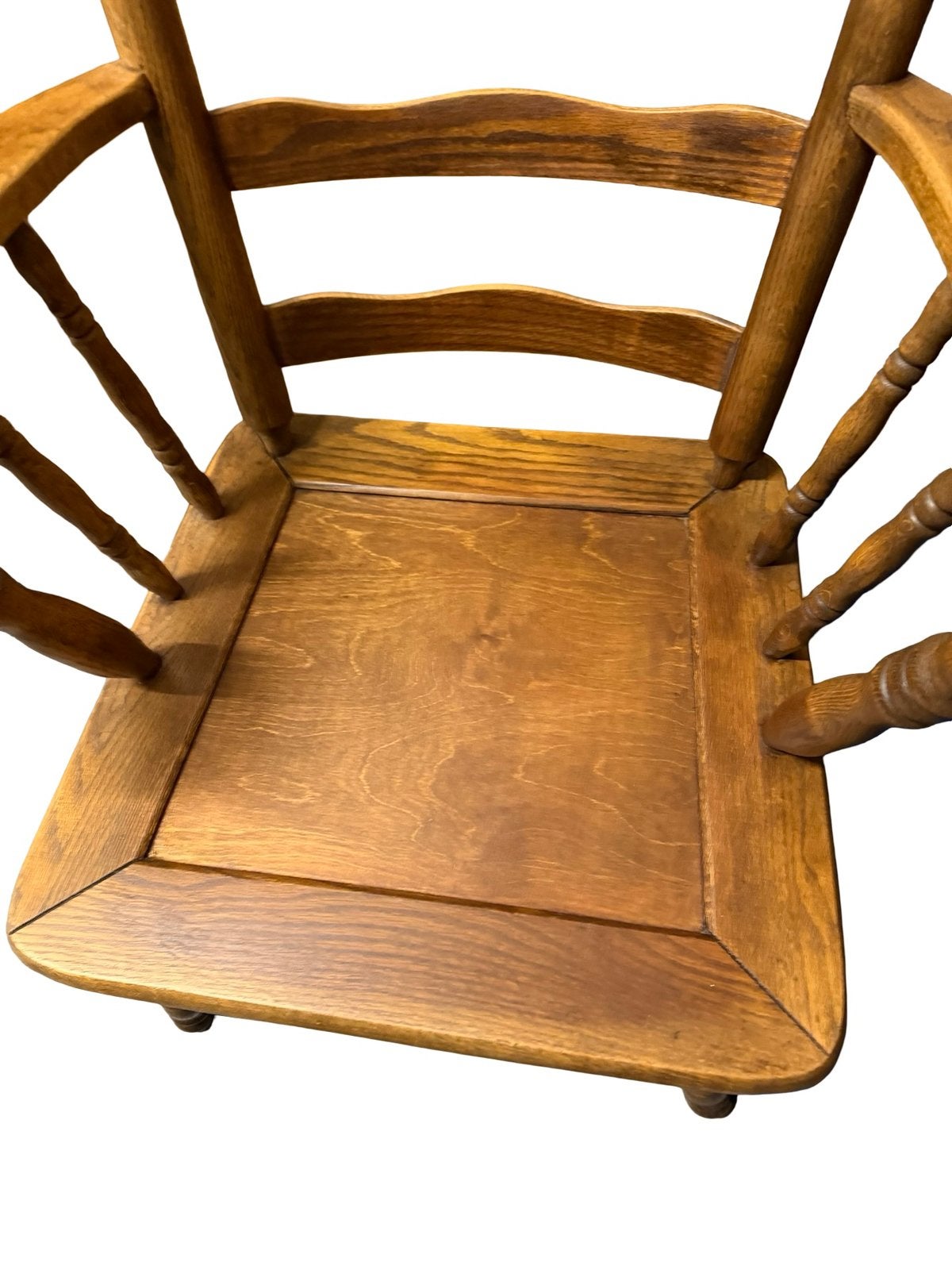 Grand fauteuil vintage en bois – haut dossier ladder-back, Enlèvement