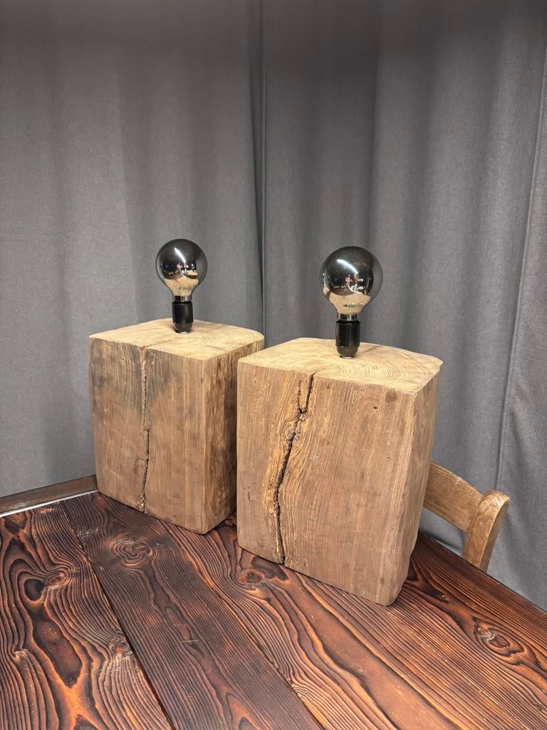 Lampe de chevet en bois massif, Maison & Meubles, Enlèvement, Comme neuf, Bois