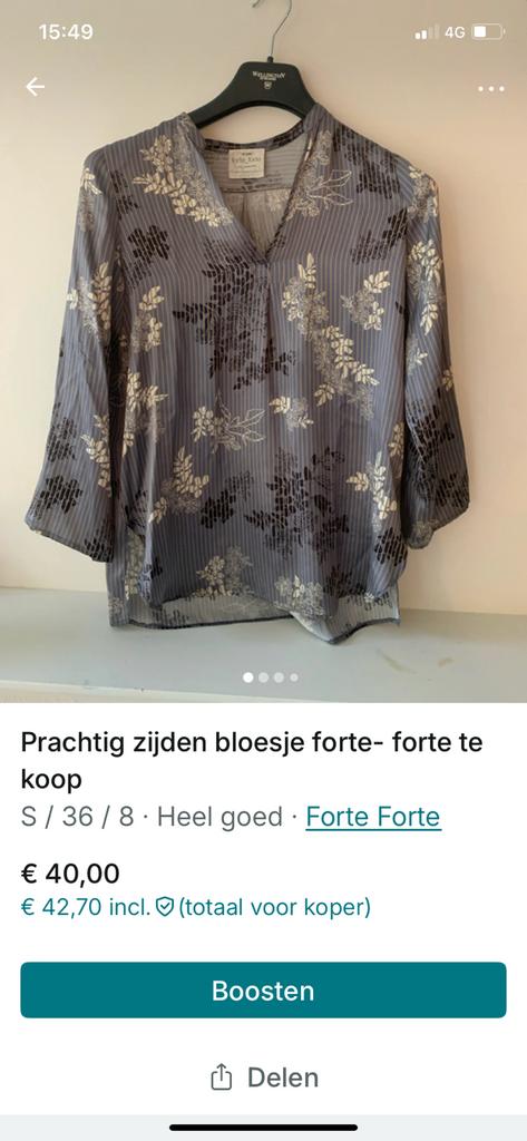 Prachtig zijden bloesje forte- forte te koop, Kleding | Dames, Ophalen, Zo goed als nieuw, Maat 36 (S), Overige kleuren