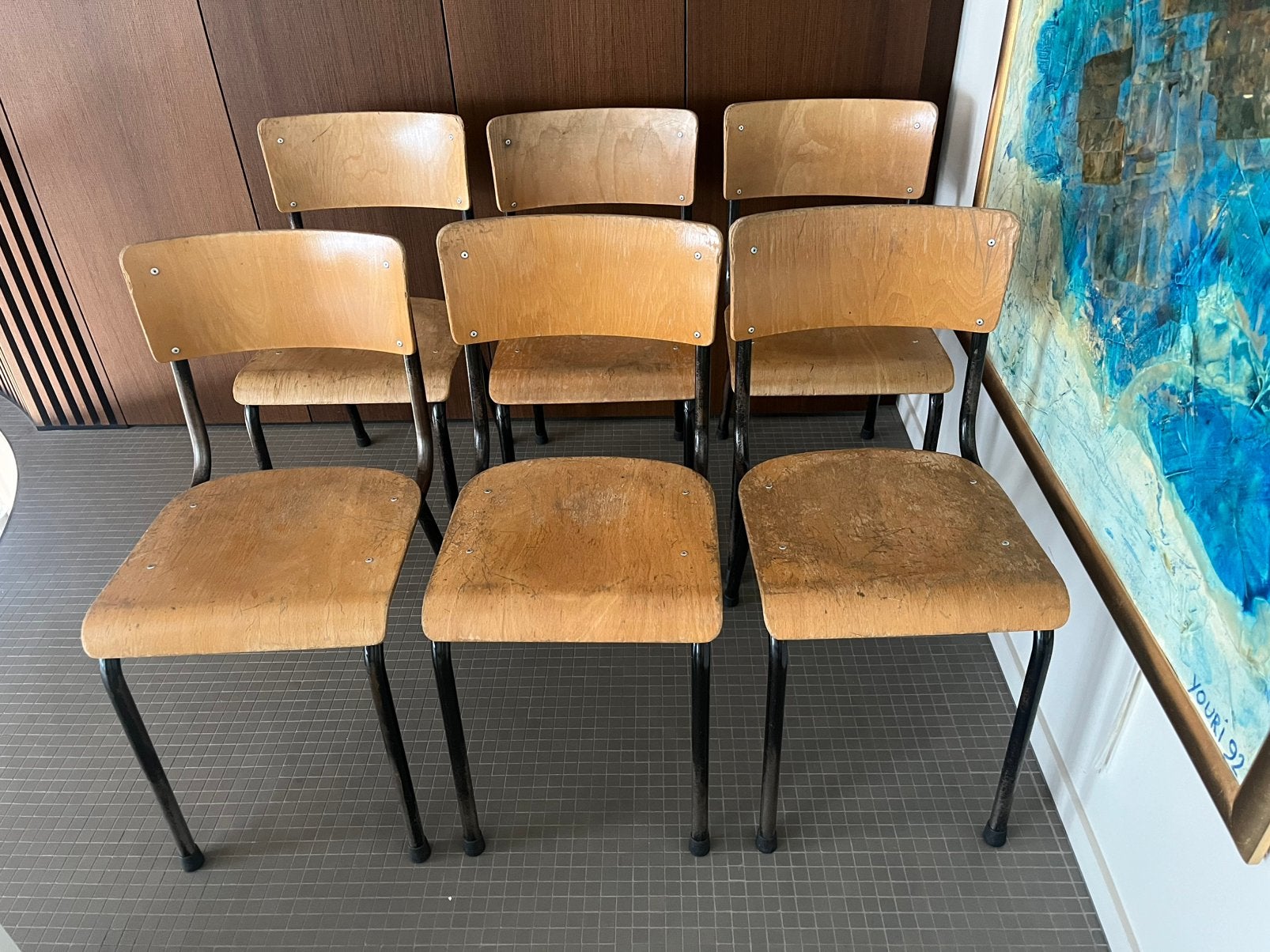 Set van 6 kantinestoelen, Brun, Enlèvement, Cinq, Six Chaises ou plus, Utilisé