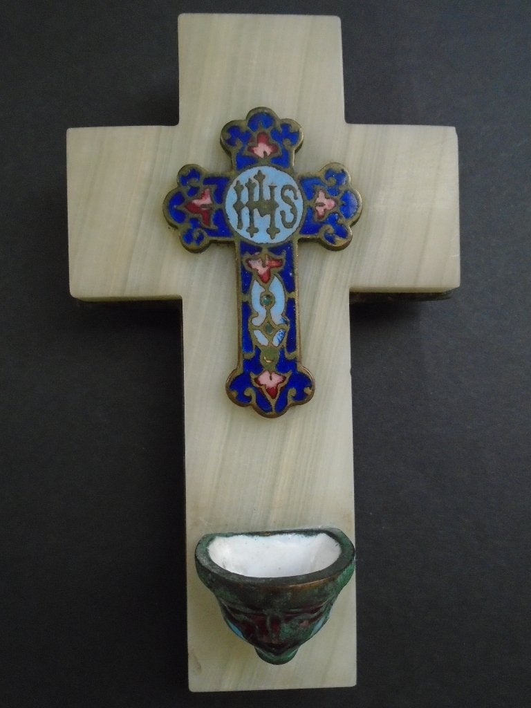 Frans wijwatervaatje email cloisonne., Ophalen of Verzenden, Gebruikt, Christendom | Katholiek