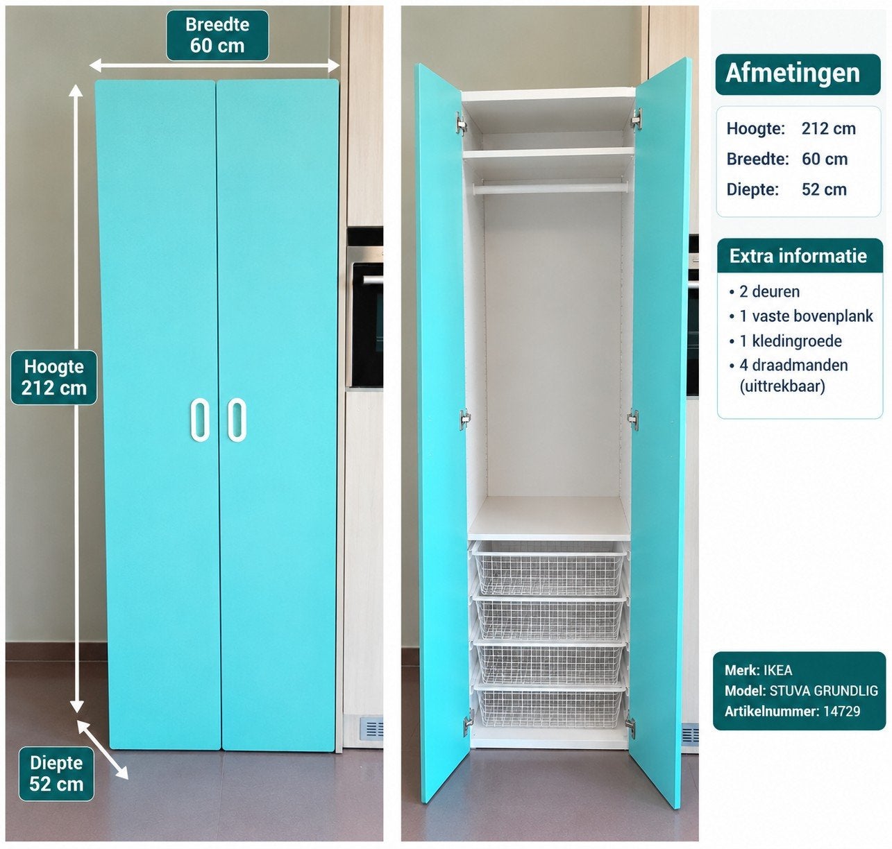kledingkast, Ophalen, Zo goed als nieuw, Blauwe kleur