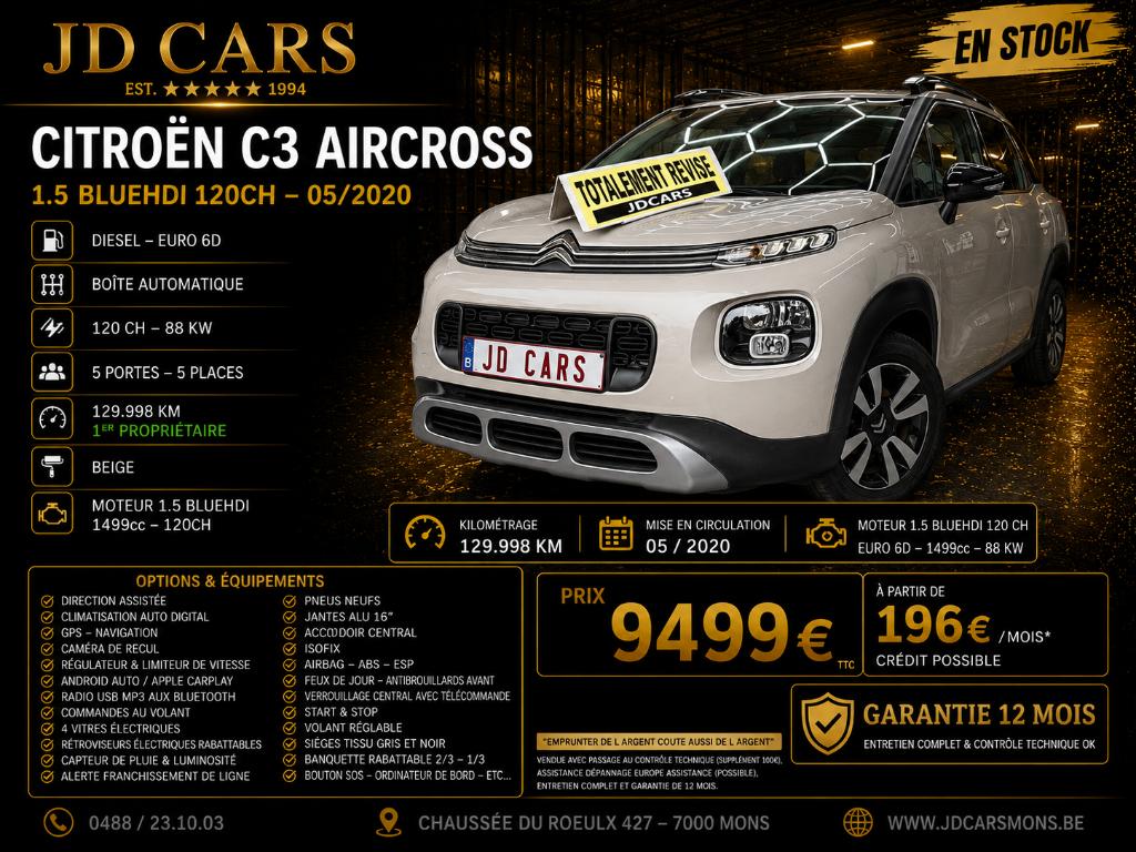 CITROËN C3 AIRCROSS‼️AUTOMATIQUE‼️1.5 HDI GARANTIE 1 AN CTOK, Auto's, Citroën, Stof, 4 cilinders, Beige, 88 kW